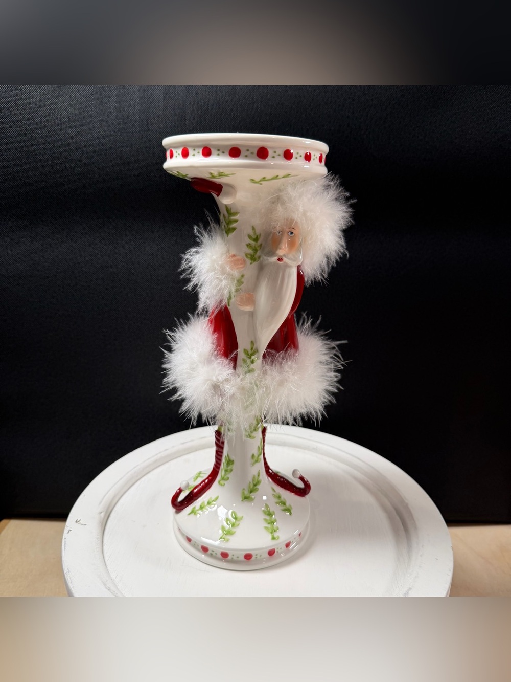 Department 56 Red and White Santa Candle Holder with Green Accents